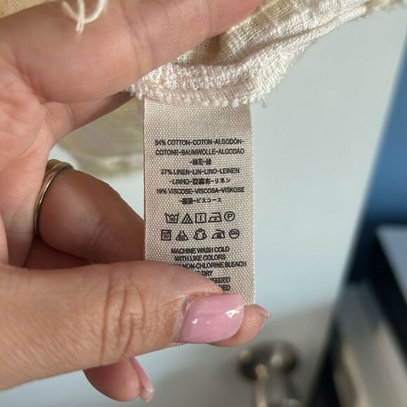 Free People We the Free Away at Sea Striped Frayed Hem Linen Blend Shirt Size L - Picture 6 of 7